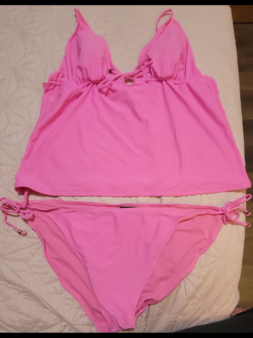 Pink Two-Piece Tankini Swimsuit With Coverup Skirt Sz XXL